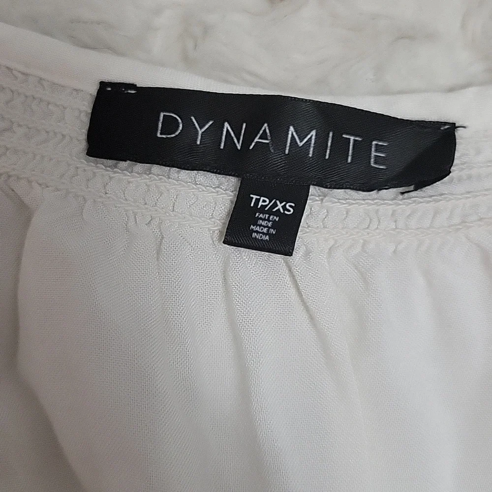 5/$20**XS Dynamite White With Black Embroidery Long Sleeve Dress - Picture 3 of 6